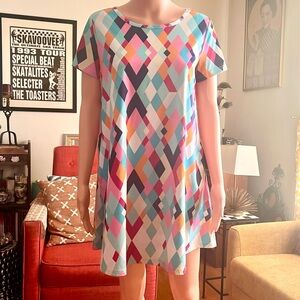 Vintage Colorful Geometric Pattern Dress